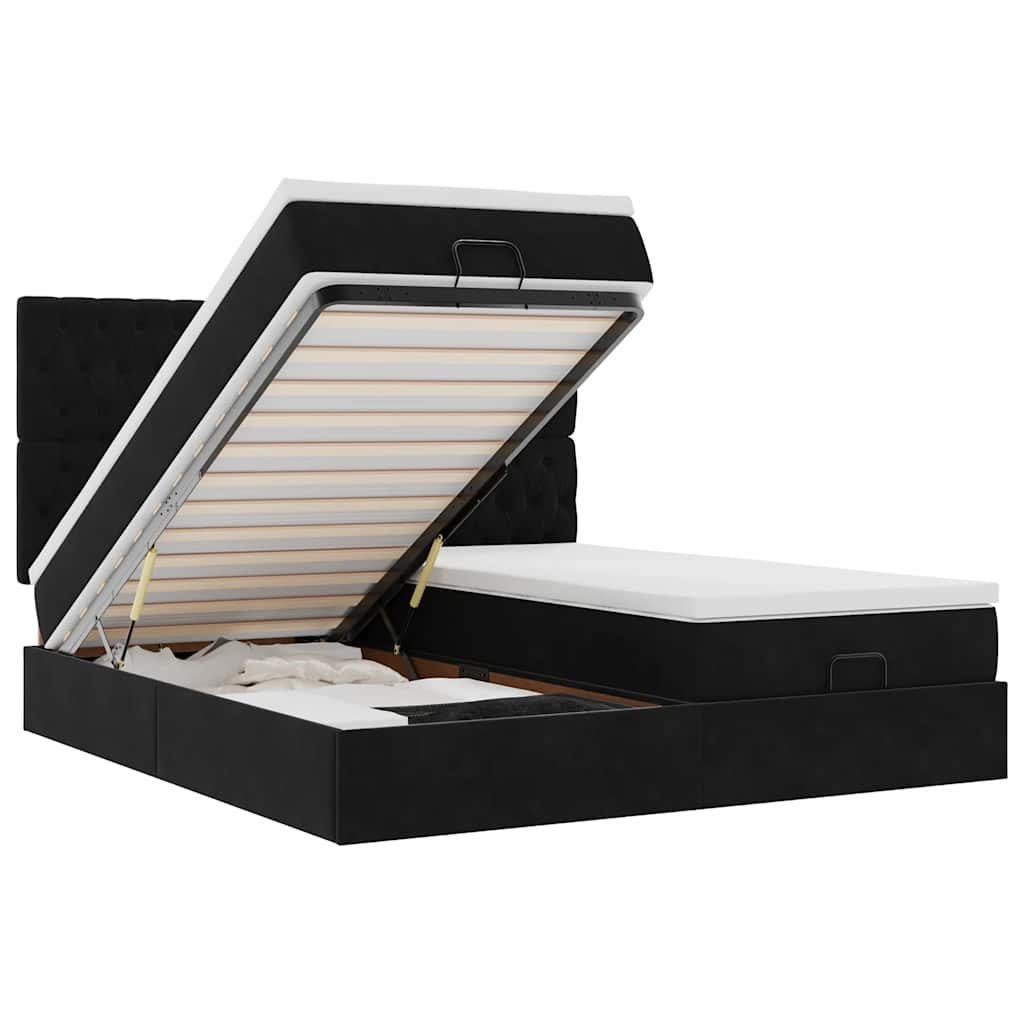 Ottoman bed met matrassen en LED's 160x200cm fluweel zwart is nu te koop bij PeponiXL, paradijselijk wonen!