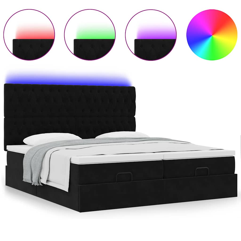 Ottoman bed met matrassen en LED's 160x200cm fluweel zwart is nu te koop bij PeponiXL, paradijselijk wonen!