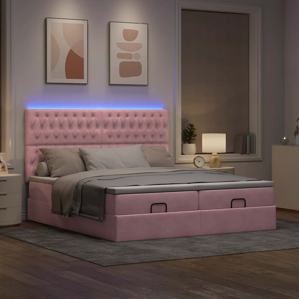 Ottoman bed met matrassen en LED's 160x200cm fluweel roze is nu te koop bij PeponiXL, paradijselijk wonen!