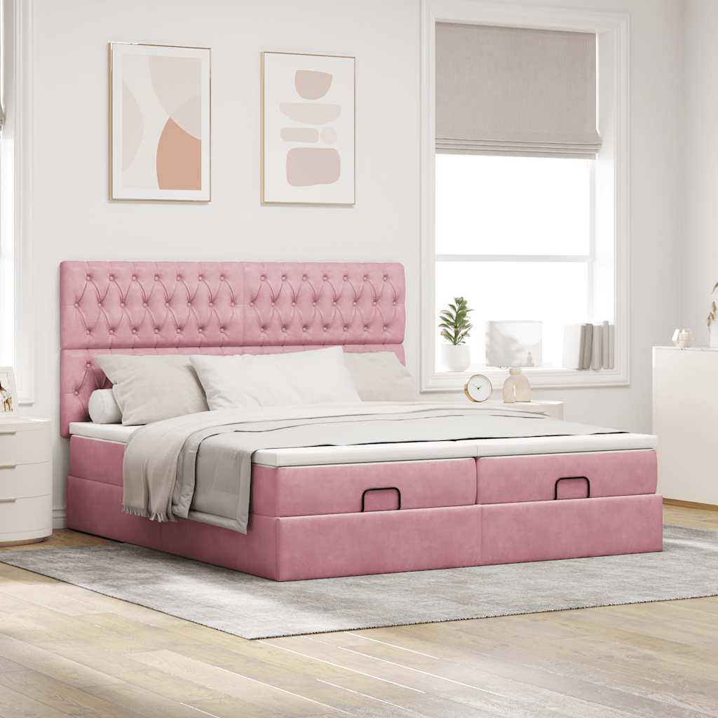 Ottoman bed met matrassen en LED's 160x200cm fluweel roze is nu te koop bij PeponiXL, paradijselijk wonen!