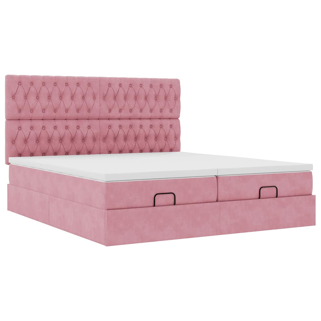Ottoman bed met matrassen en LED's 160x200cm fluweel roze is nu te koop bij PeponiXL, paradijselijk wonen!