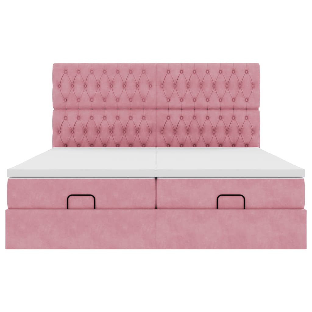 Ottoman bed met matrassen en LED's 160x200cm fluweel roze is nu te koop bij PeponiXL, paradijselijk wonen!