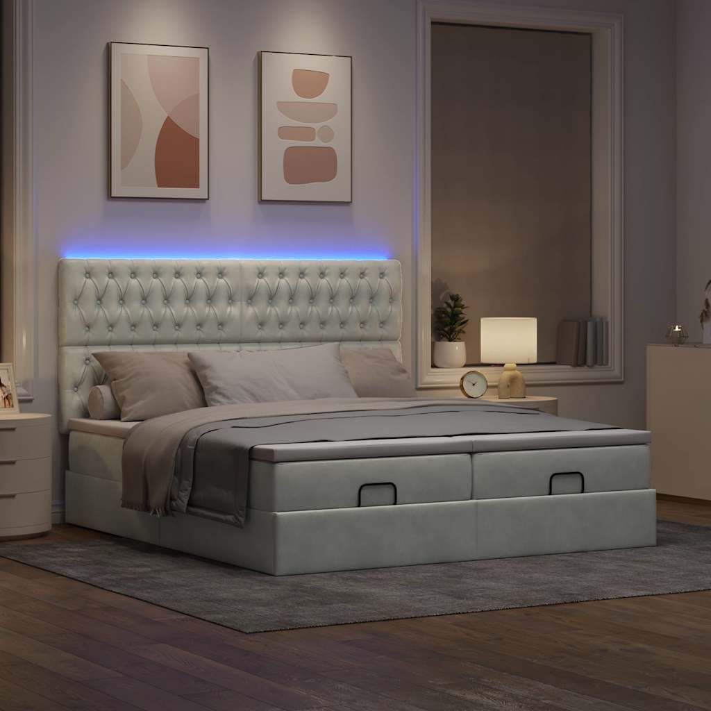 Ottoman bed met matrassen en LED's 180x200cm fluweel lichtgrijs is nu te koop bij PeponiXL, paradijselijk wonen!