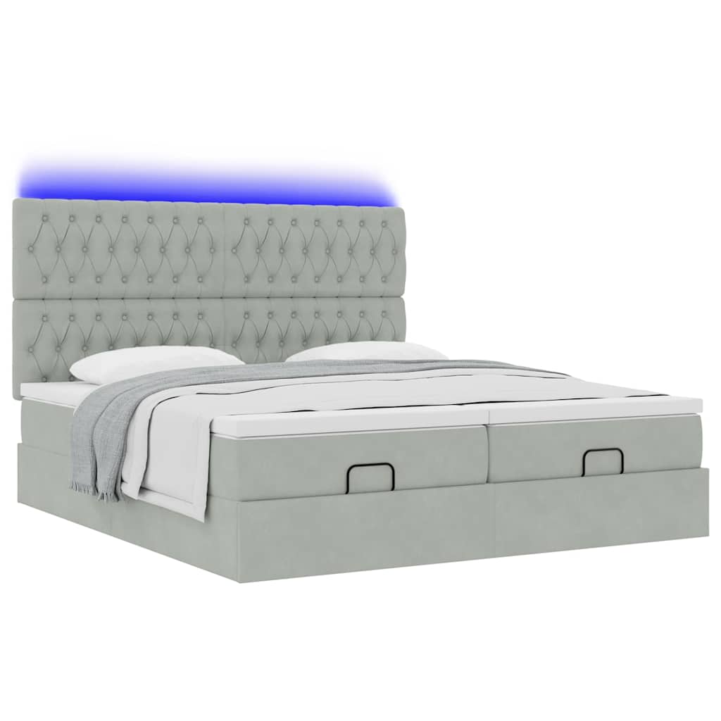 Ottoman bed met matrassen en LED's 180x200cm fluweel lichtgrijs is nu te koop bij PeponiXL, paradijselijk wonen!