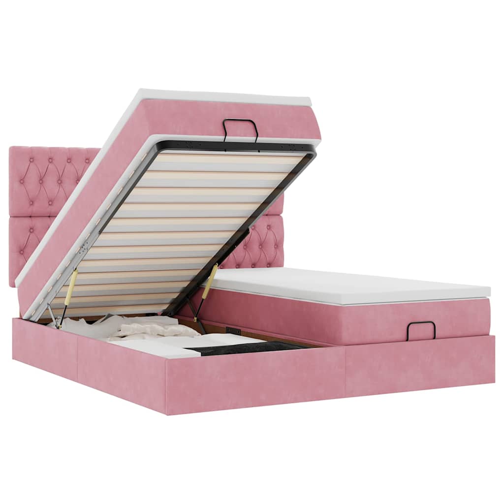 Ottoman bed met matrassen en LED's 180x200cm fluweel roze is nu te koop bij PeponiXL, paradijselijk wonen!