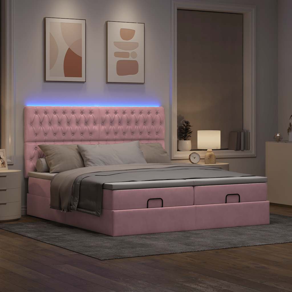 Ottoman bed met matrassen en LED's 180x200cm fluweel roze is nu te koop bij PeponiXL, paradijselijk wonen!
