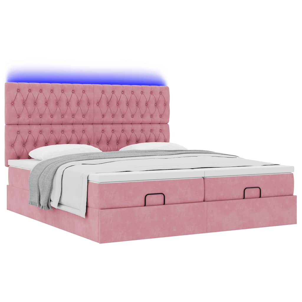 Ottoman bed met matrassen en LED's 180x200cm fluweel roze is nu te koop bij PeponiXL, paradijselijk wonen!