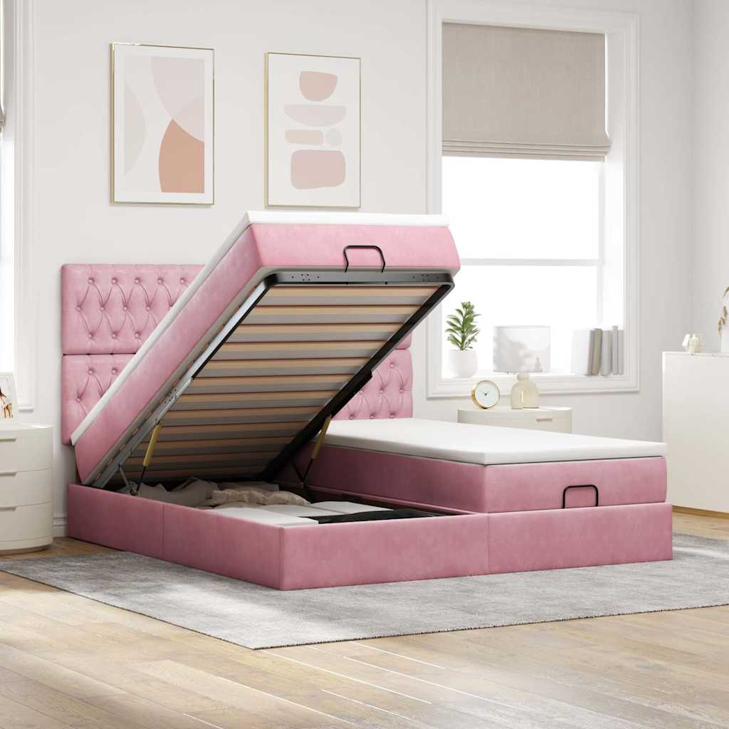 Ottoman bed met matrassen en LED's 180x200cm fluweel roze is nu te koop bij PeponiXL, paradijselijk wonen!