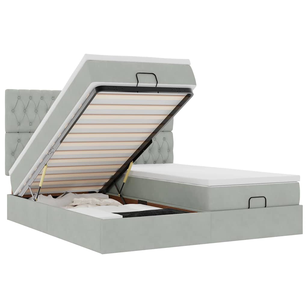 Ottoman bed met matrassen en LED's 200x200cm fluweel lichtgrijs is nu te koop bij PeponiXL, paradijselijk wonen!