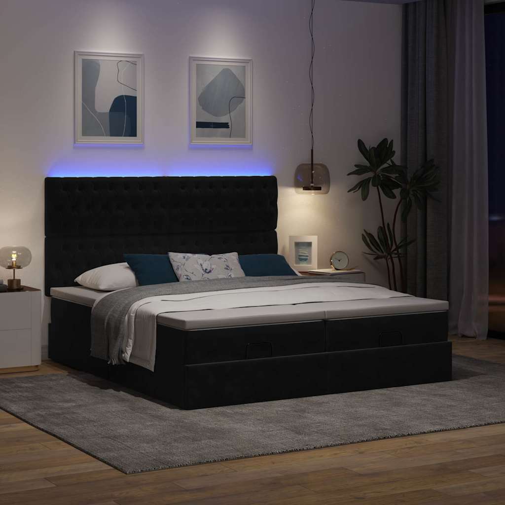 Ottoman bed met matrassen en LED's 200x200cm fluweel zwart is nu te koop bij PeponiXL, paradijselijk wonen!