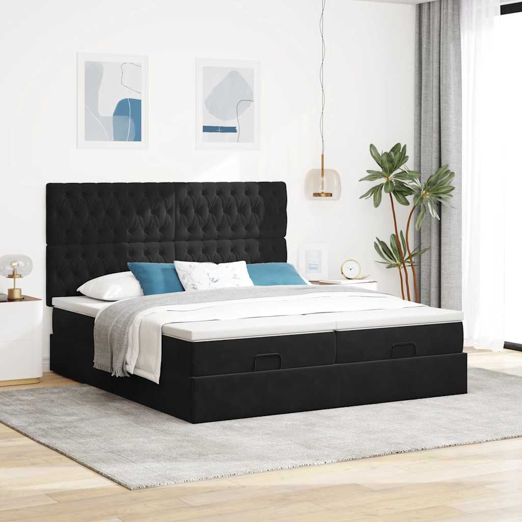 Ottoman bed met matrassen en LED's 200x200cm fluweel zwart is nu te koop bij PeponiXL, paradijselijk wonen!