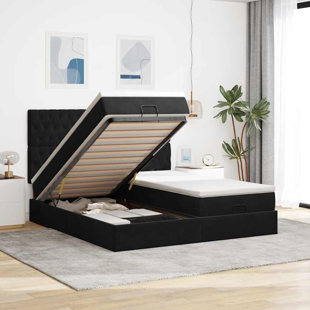 Ottoman bed met matrassen en LED's 200x200cm fluweel zwart is nu te koop bij PeponiXL, paradijselijk wonen!