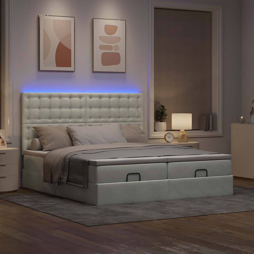Ottoman bed met matrassen en LED's 160x200cm fluweel lichtgrijs is nu te koop bij PeponiXL, paradijselijk wonen!