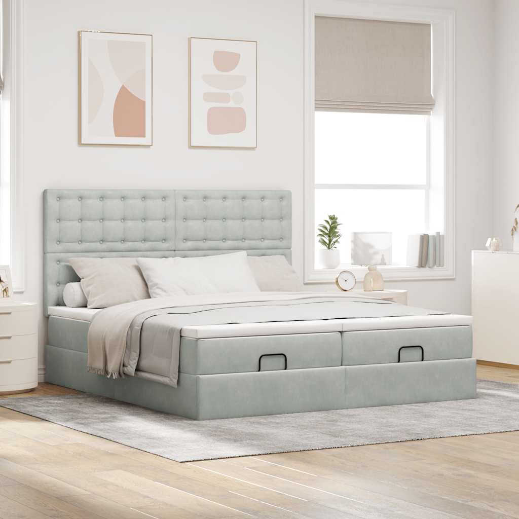 Ottoman bed met matrassen en LED's 160x200cm fluweel lichtgrijs is nu te koop bij PeponiXL, paradijselijk wonen!