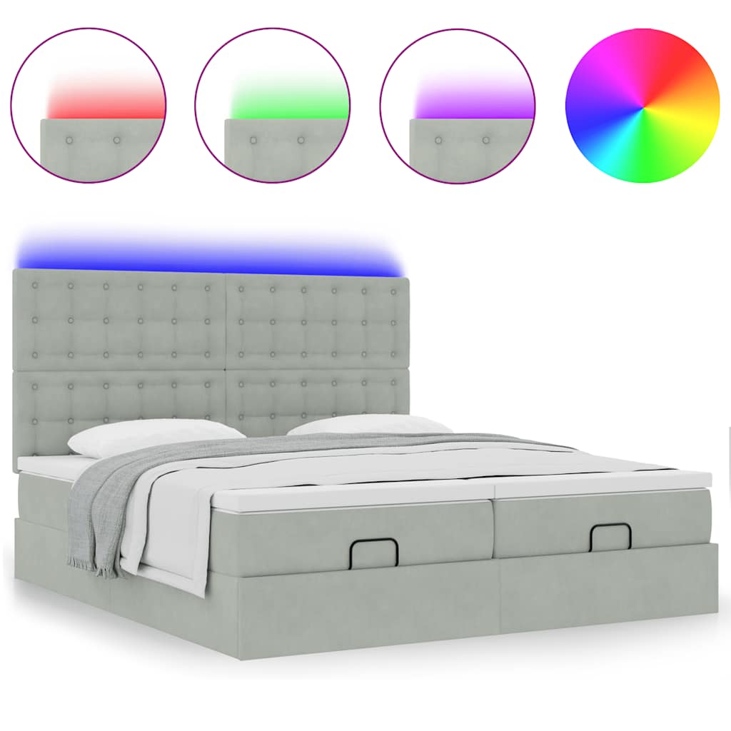 Ottoman bed met matrassen en LED's 160x200cm fluweel lichtgrijs is nu te koop bij PeponiXL, paradijselijk wonen!