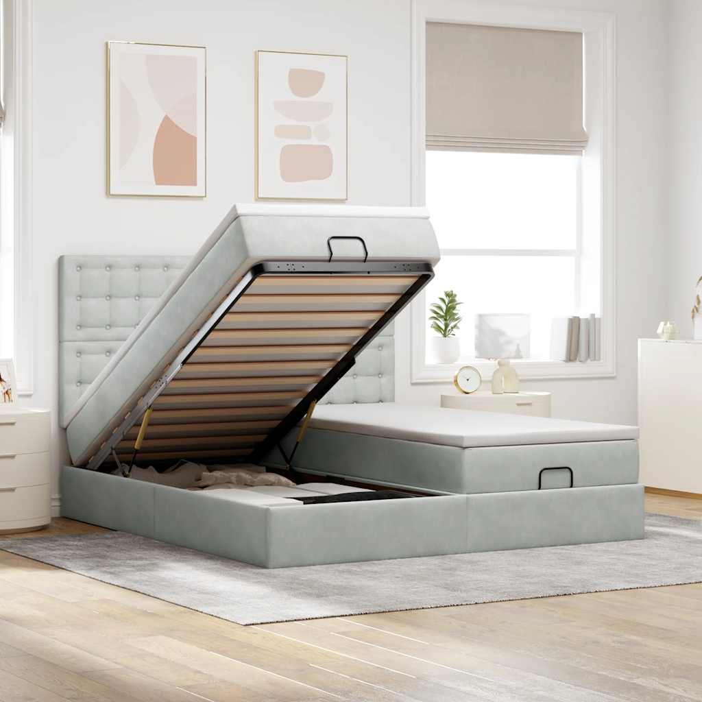 Ottoman bed met matrassen en LED's 160x200cm fluweel lichtgrijs is nu te koop bij PeponiXL, paradijselijk wonen!