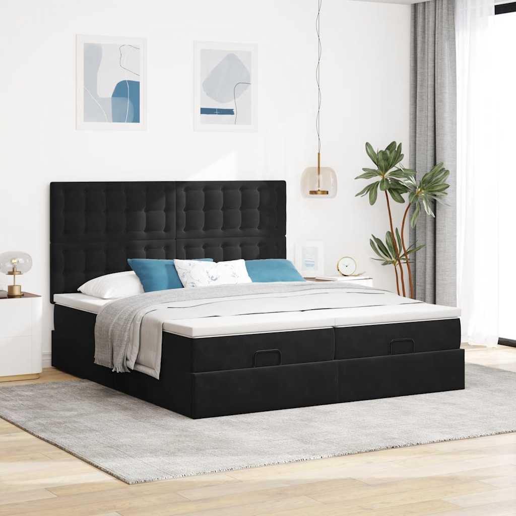 Ottoman bed met matrassen en LED's 160x200cm fluweel zwart is nu te koop bij PeponiXL, paradijselijk wonen!