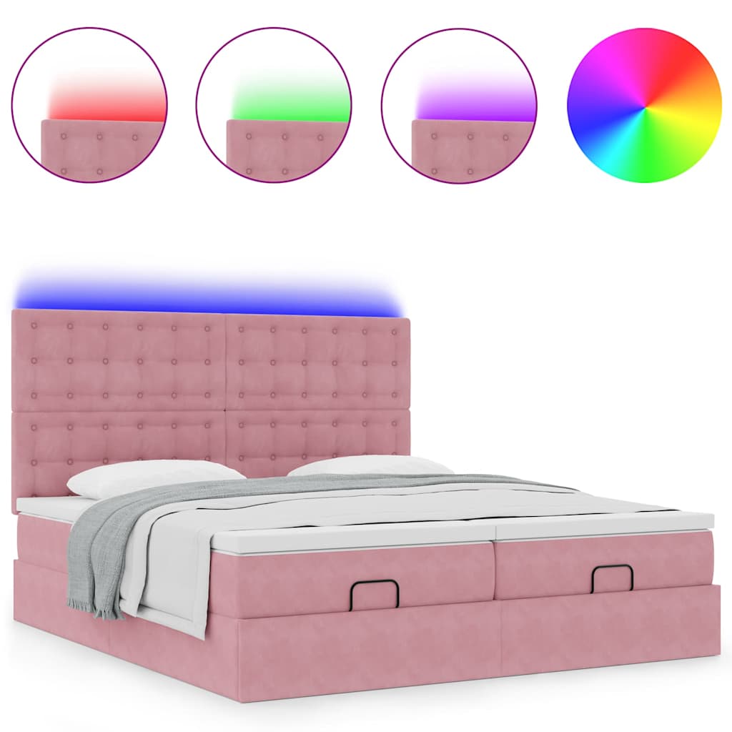 Ottoman bed met matrassen en LED's 160x200cm fluweel roze is nu te koop bij PeponiXL, paradijselijk wonen!