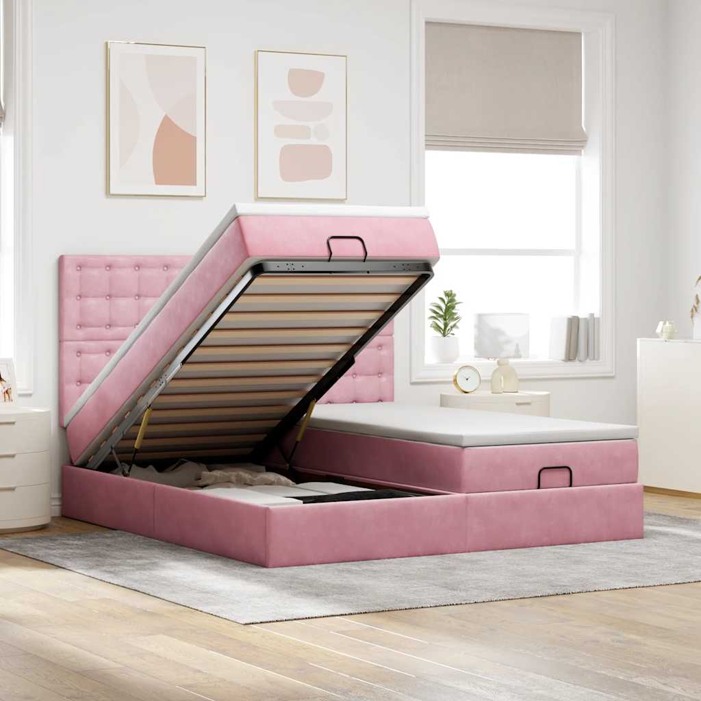 Ottoman bed met matrassen en LED's 160x200cm fluweel roze is nu te koop bij PeponiXL, paradijselijk wonen!
