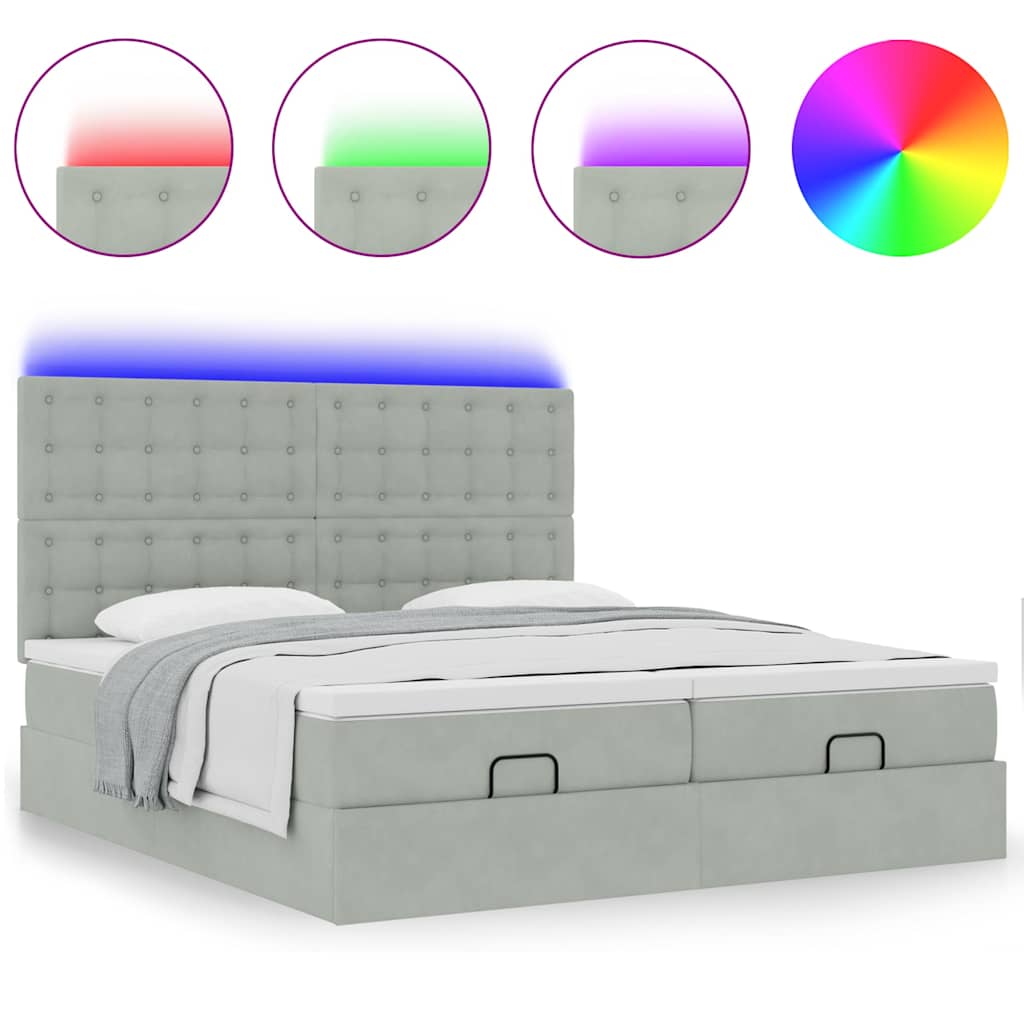 Ottoman bed met matrassen en LED's 180x200cm fluweel lichtgrijs is nu te koop bij PeponiXL, paradijselijk wonen!