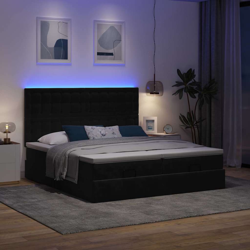 Ottoman bed met matrassen en LED's 180x200cm fluweel zwart is nu te koop bij PeponiXL, paradijselijk wonen!