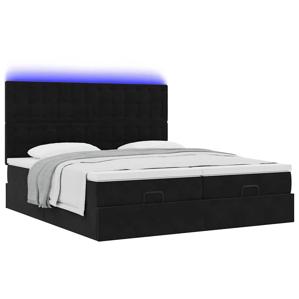 Ottoman bed met matrassen en LED's 180x200cm fluweel zwart is nu te koop bij PeponiXL, paradijselijk wonen!