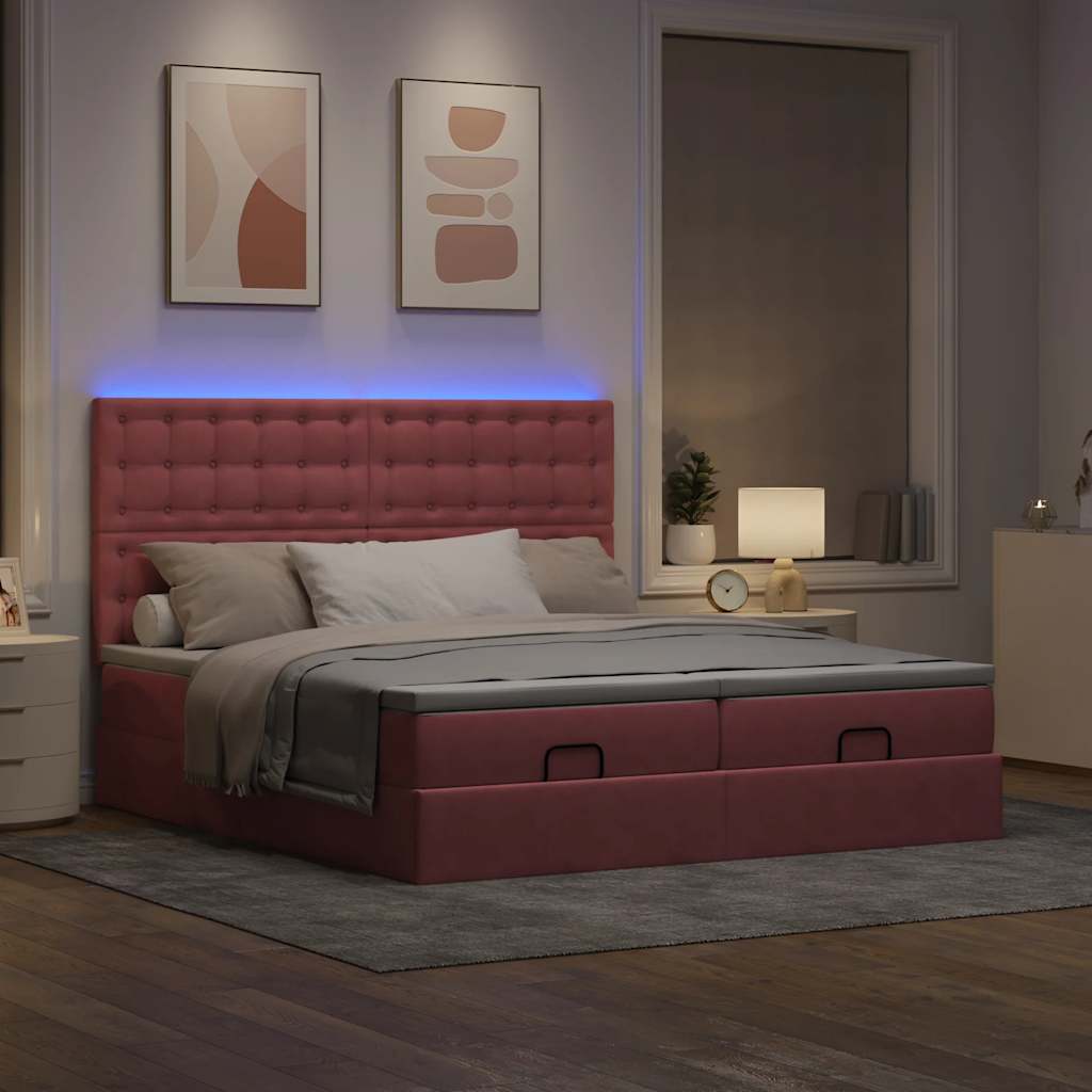 Ottoman bed met matrassen en LED's 180x200cm fluweel roze is nu te koop bij PeponiXL, paradijselijk wonen!