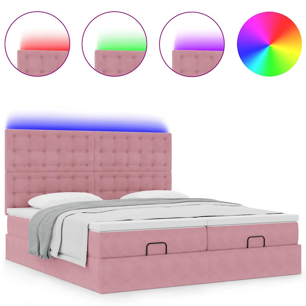 Ottoman bed met matrassen en LED's 180x200cm fluweel roze is nu te koop bij PeponiXL, paradijselijk wonen!