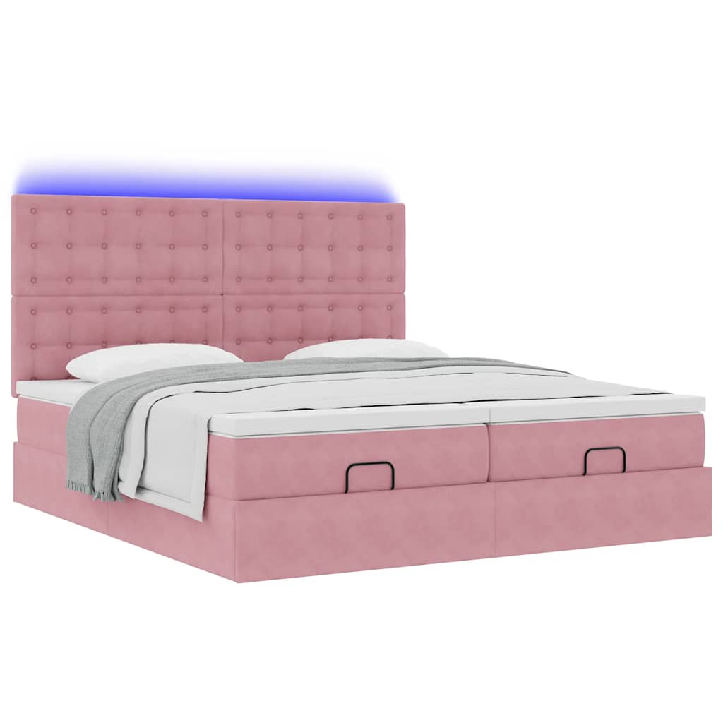 Ottoman bed met matrassen en LED's 180x200cm fluweel roze is nu te koop bij PeponiXL, paradijselijk wonen!