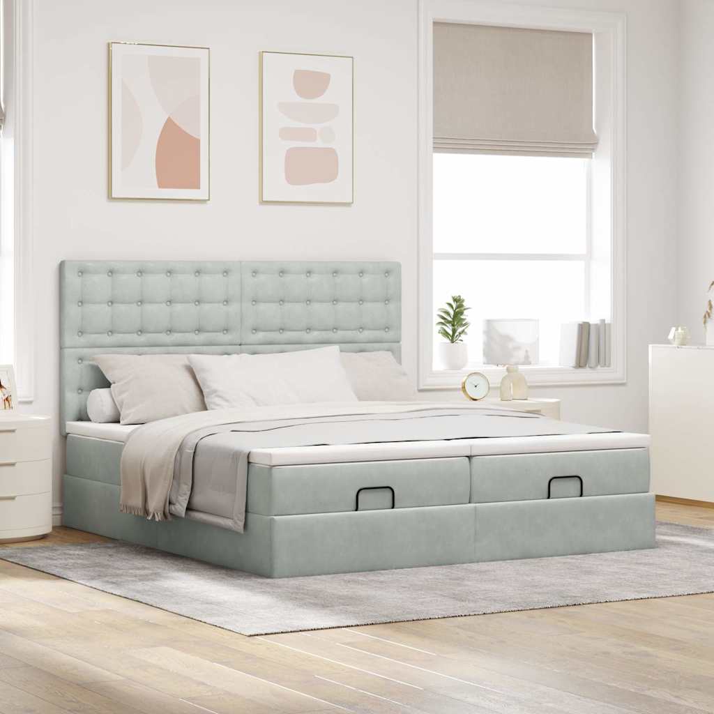 Ottoman bed met matrassen en LED's 200x200cm fluweel lichtgrijs is nu te koop bij PeponiXL, paradijselijk wonen!