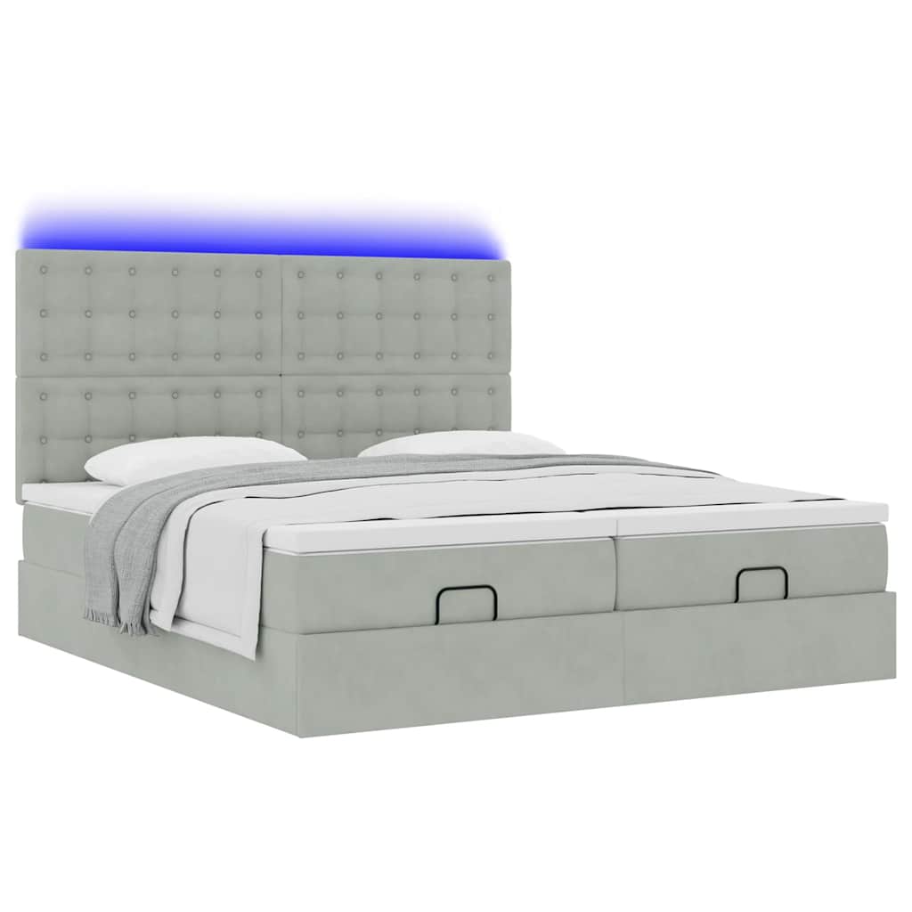 Ottoman bed met matrassen en LED's 200x200cm fluweel lichtgrijs is nu te koop bij PeponiXL, paradijselijk wonen!
