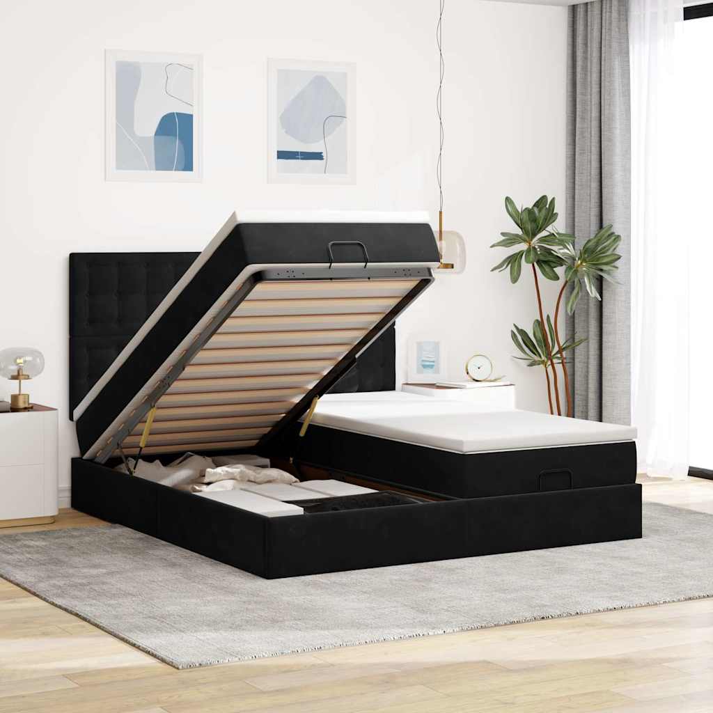 Ottoman bed met matrassen en LED's 200x200cm fluweel zwart is nu te koop bij PeponiXL, paradijselijk wonen!