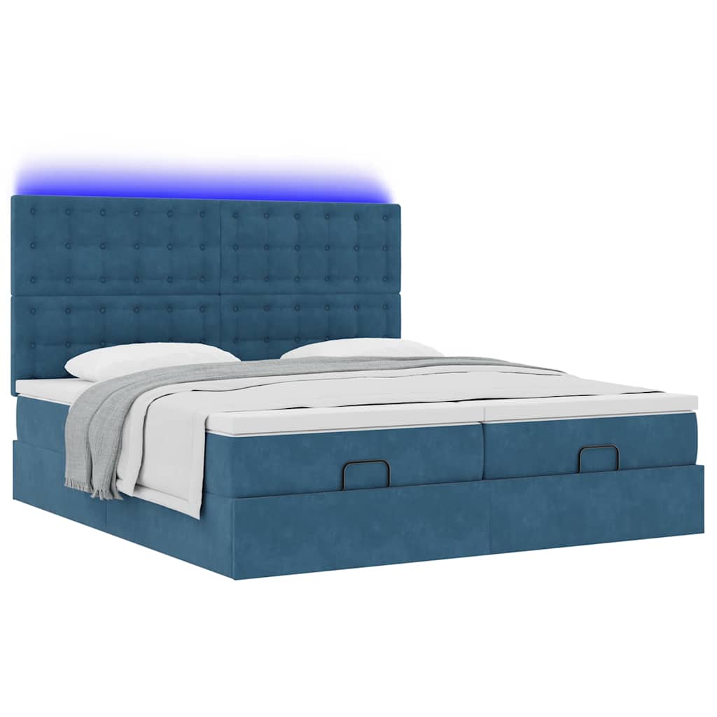 Bed poef met matrassen en leds 200x200 cm fluweel donkerblauw is nu te koop bij PeponiXL, paradijselijk wonen!