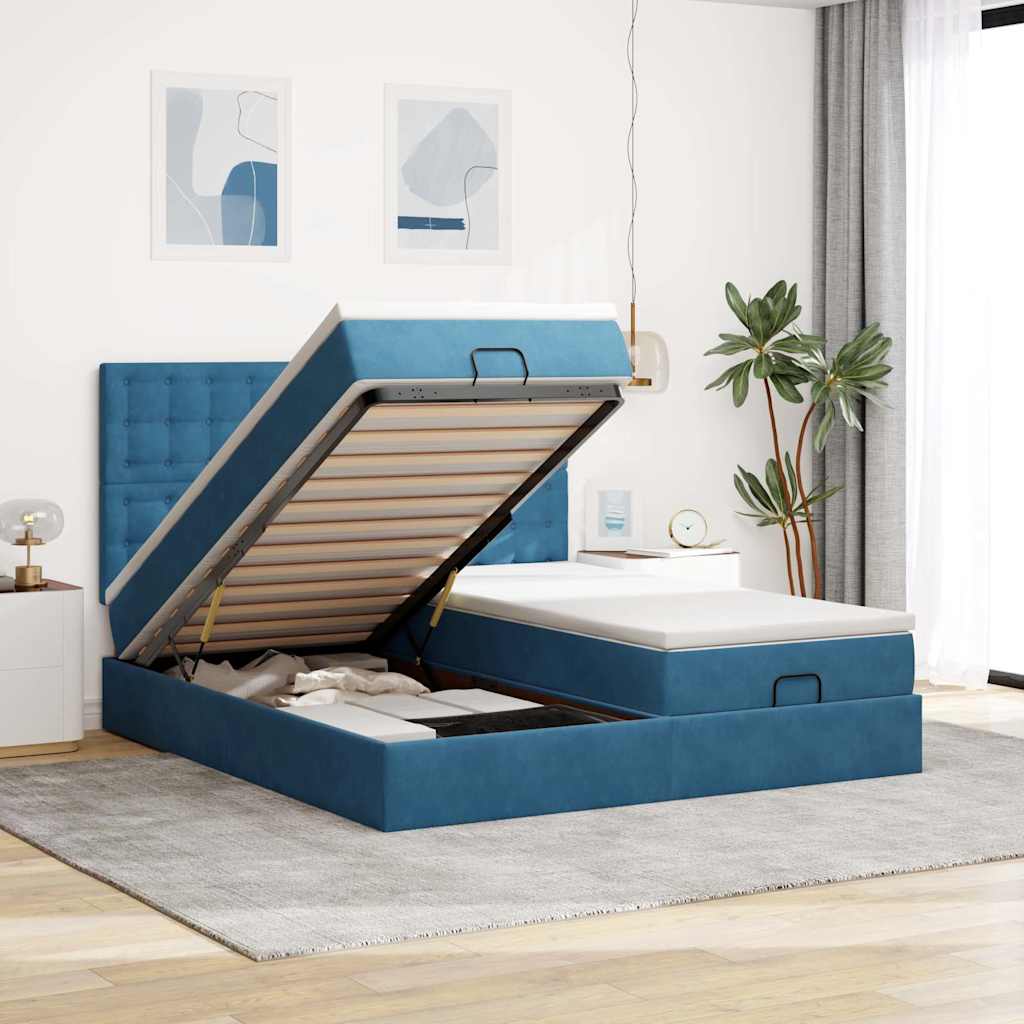 Bed poef met matrassen en leds 200x200 cm fluweel donkerblauw is nu te koop bij PeponiXL, paradijselijk wonen!