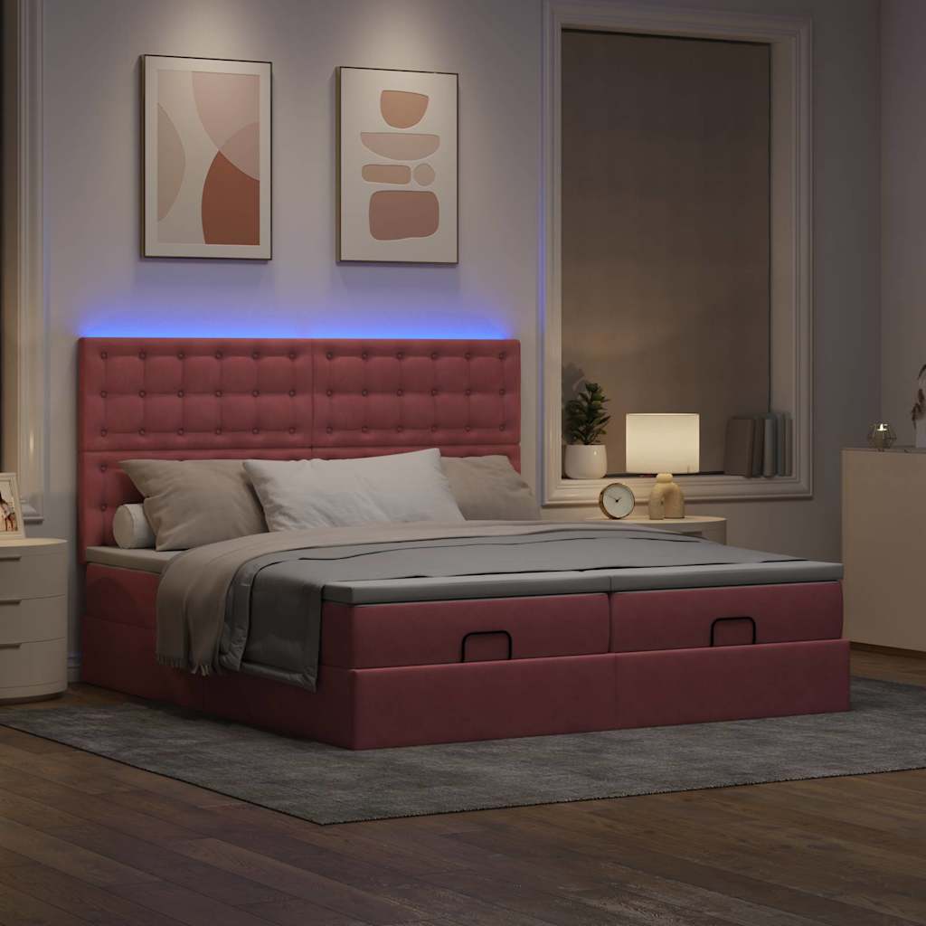 Ottoman bed met matrassen en LED's 200x200cm fluweel roze is nu te koop bij PeponiXL, paradijselijk wonen!