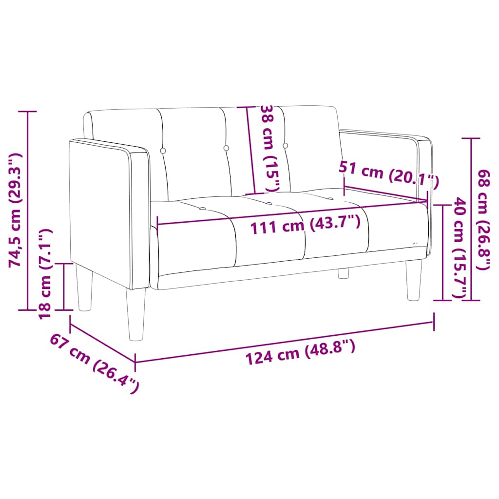 Loveseat bank crème 111 cm fluweel is nu te koop bij PeponiXL, paradijselijk wonen!