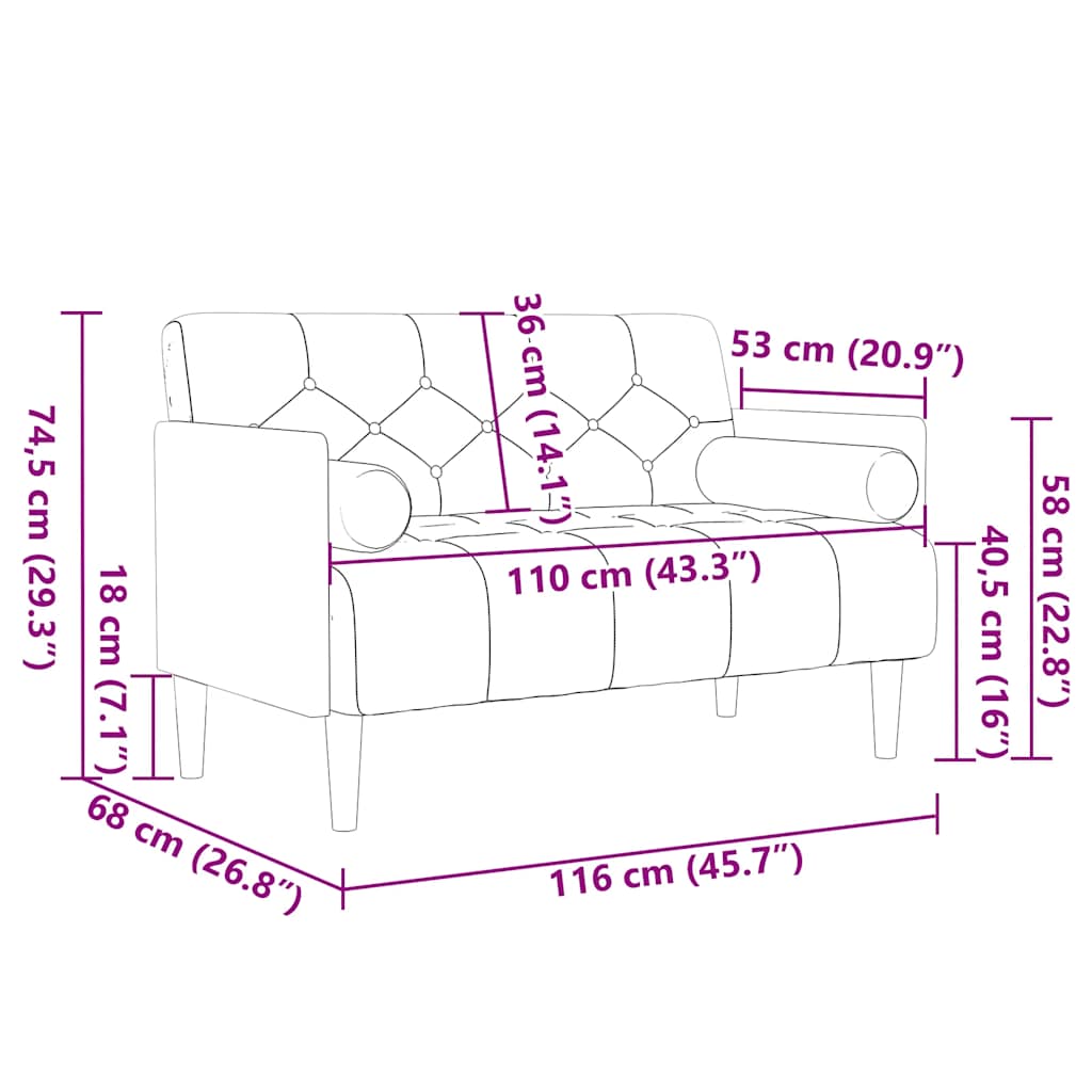 Loveseat bank met bolsters donkergrijs 110 cm fluweel is nu te koop bij PeponiXL, paradijselijk wonen!