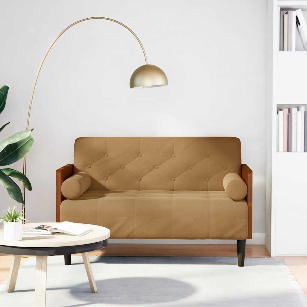 Loveseat bank met bolsters bruin 110 cm fluweel is nu te koop bij PeponiXL, paradijselijk wonen!