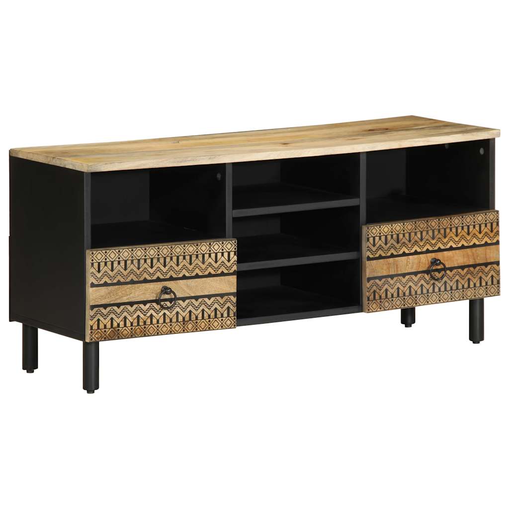 Tv-meubel 100x33,5x46 cm massief ruw mangohout zwart is nu te koop bij PeponiXL, paradijselijk wonen!