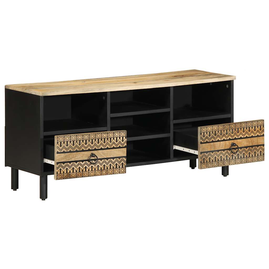 Tv-meubel 100x33,5x46 cm massief ruw mangohout zwart is nu te koop bij PeponiXL, paradijselijk wonen!