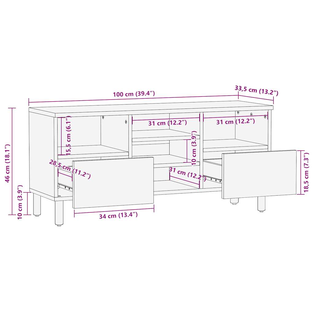 Tv-meubel 100x33,5x46 cm massief ruw mangohout zwart is nu te koop bij PeponiXL, paradijselijk wonen!