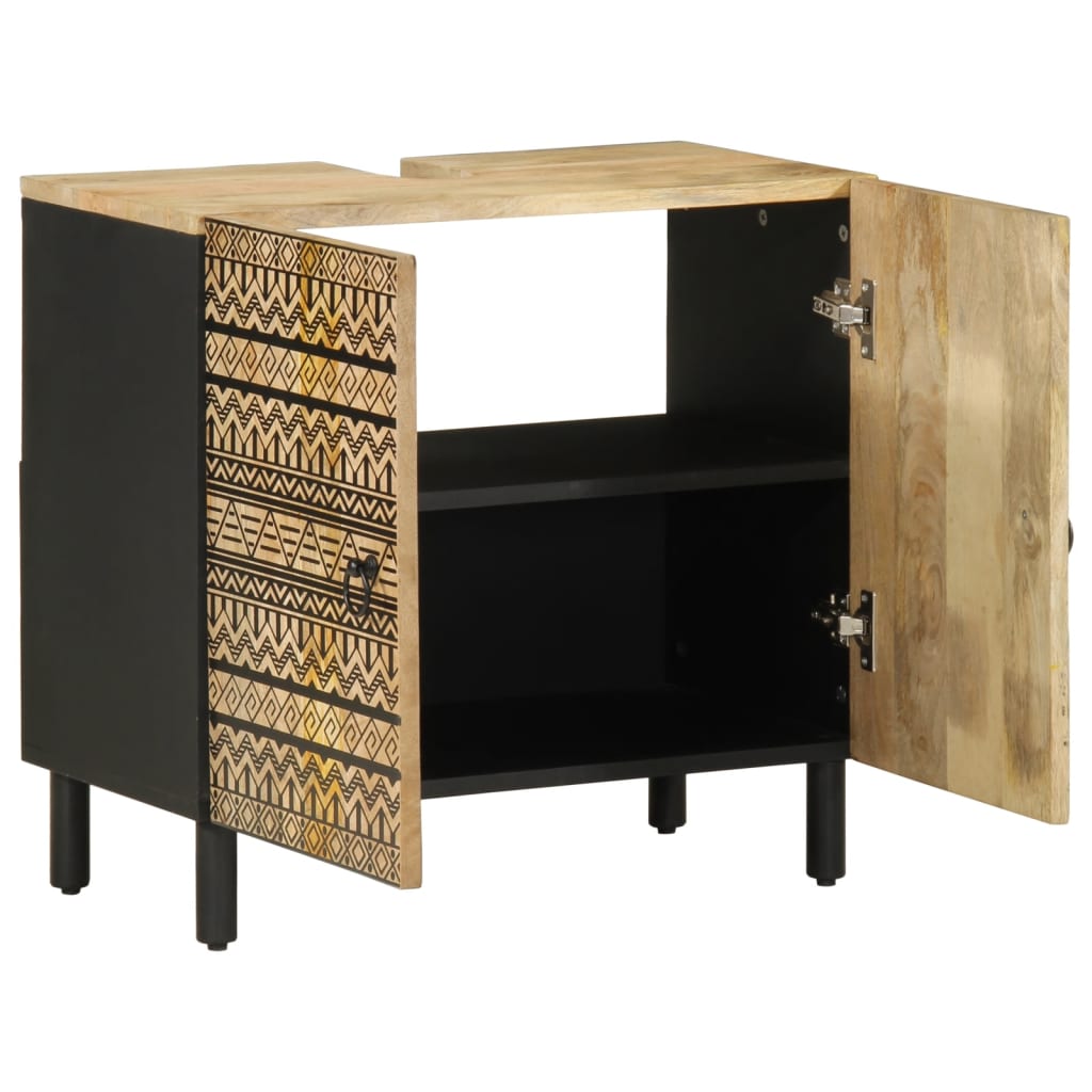 Wastafelkast 62x33x58 cm massief mangohout zwart is nu te koop bij PeponiXL, paradijselijk wonen!