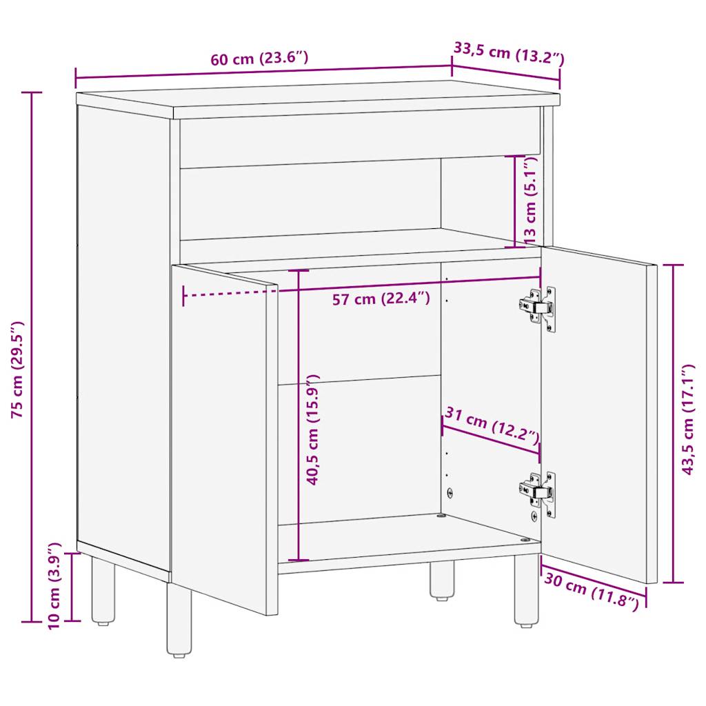 Dressoir 60x33,5x75 cm massief ruw mangohout is nu te koop bij PeponiXL, paradijselijk wonen!