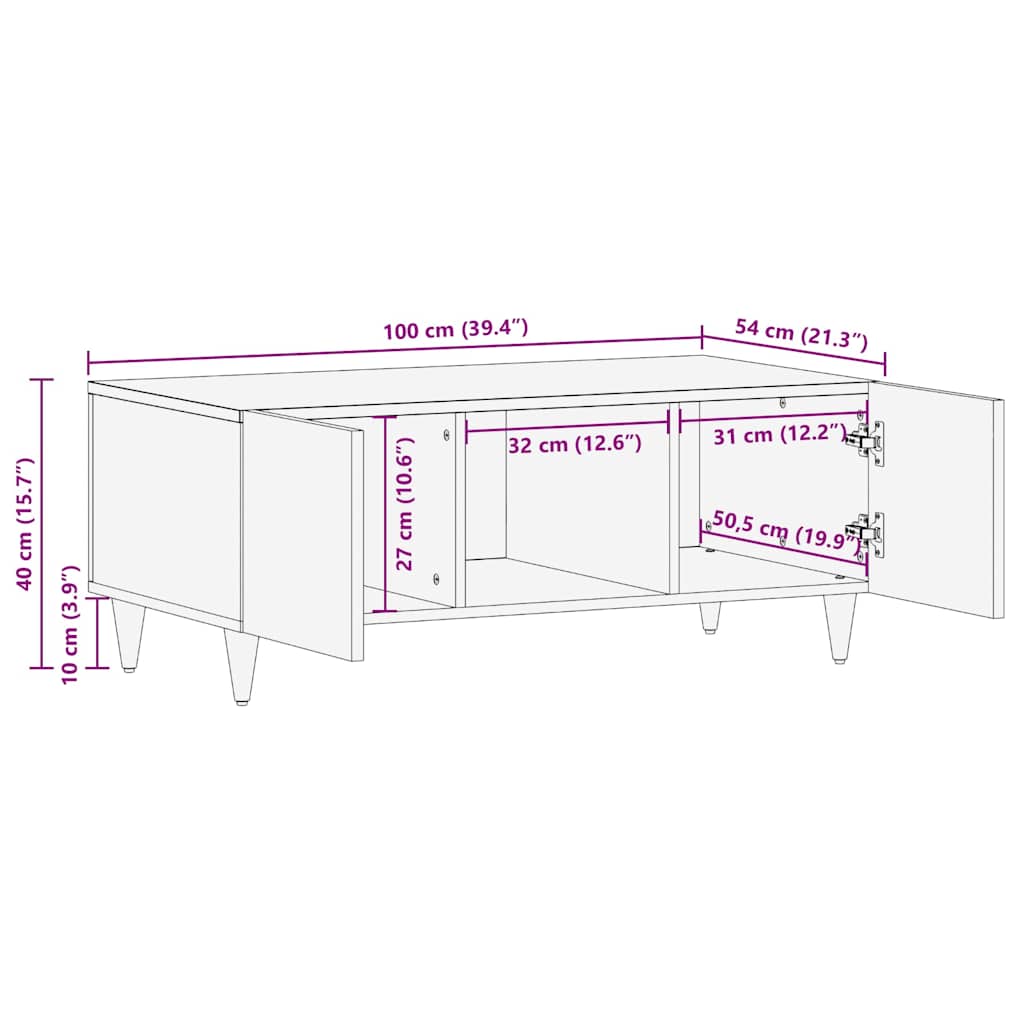 Salontafel 100x54x40 cm massief mangohout is nu te koop bij PeponiXL, paradijselijk wonen!