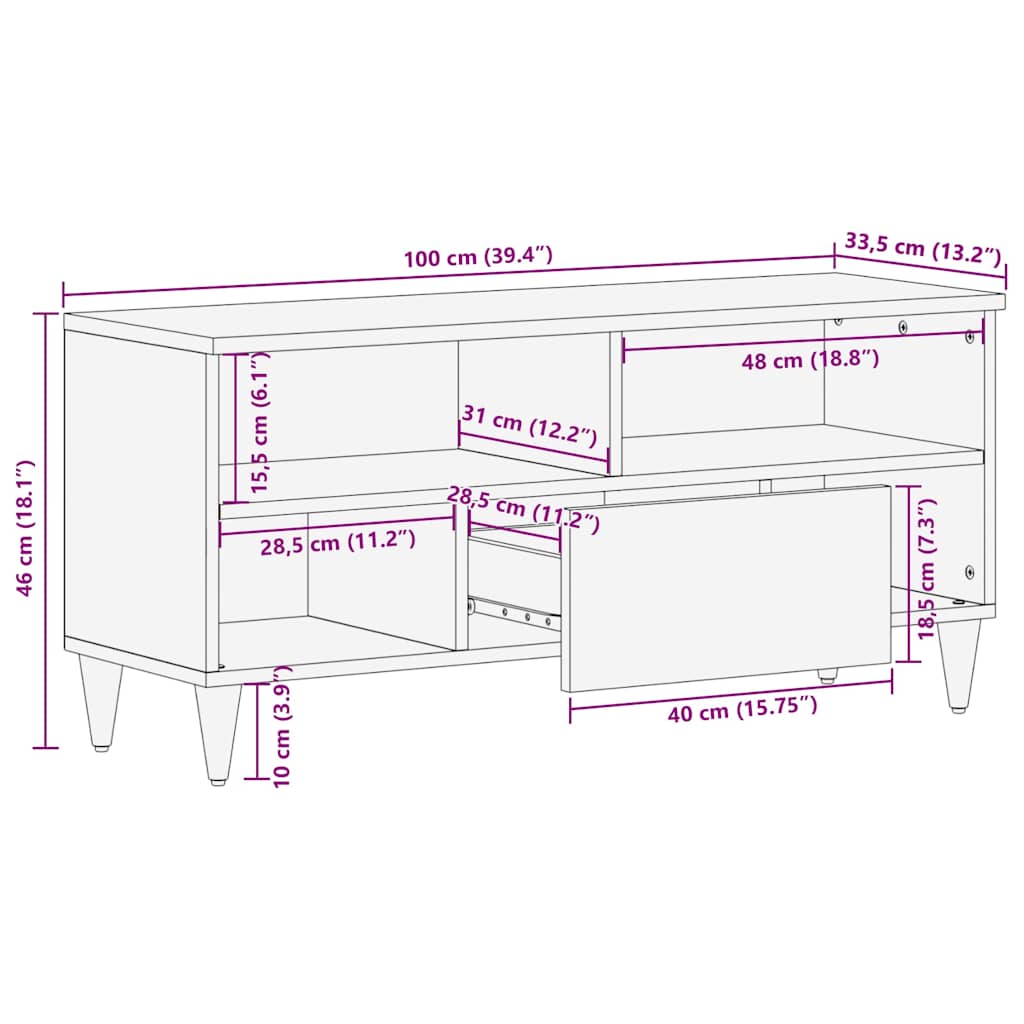Tv-meubel 100x33,5x46 cm massief mangohout is nu te koop bij PeponiXL, paradijselijk wonen!