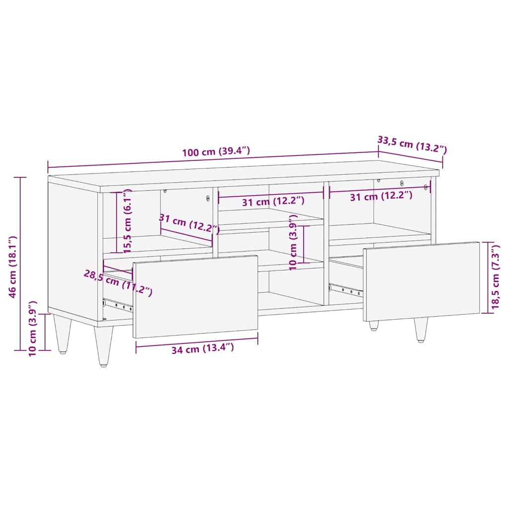 Tv-meubel 100x33,5x46 cm massief mangohout is nu te koop bij PeponiXL, paradijselijk wonen!