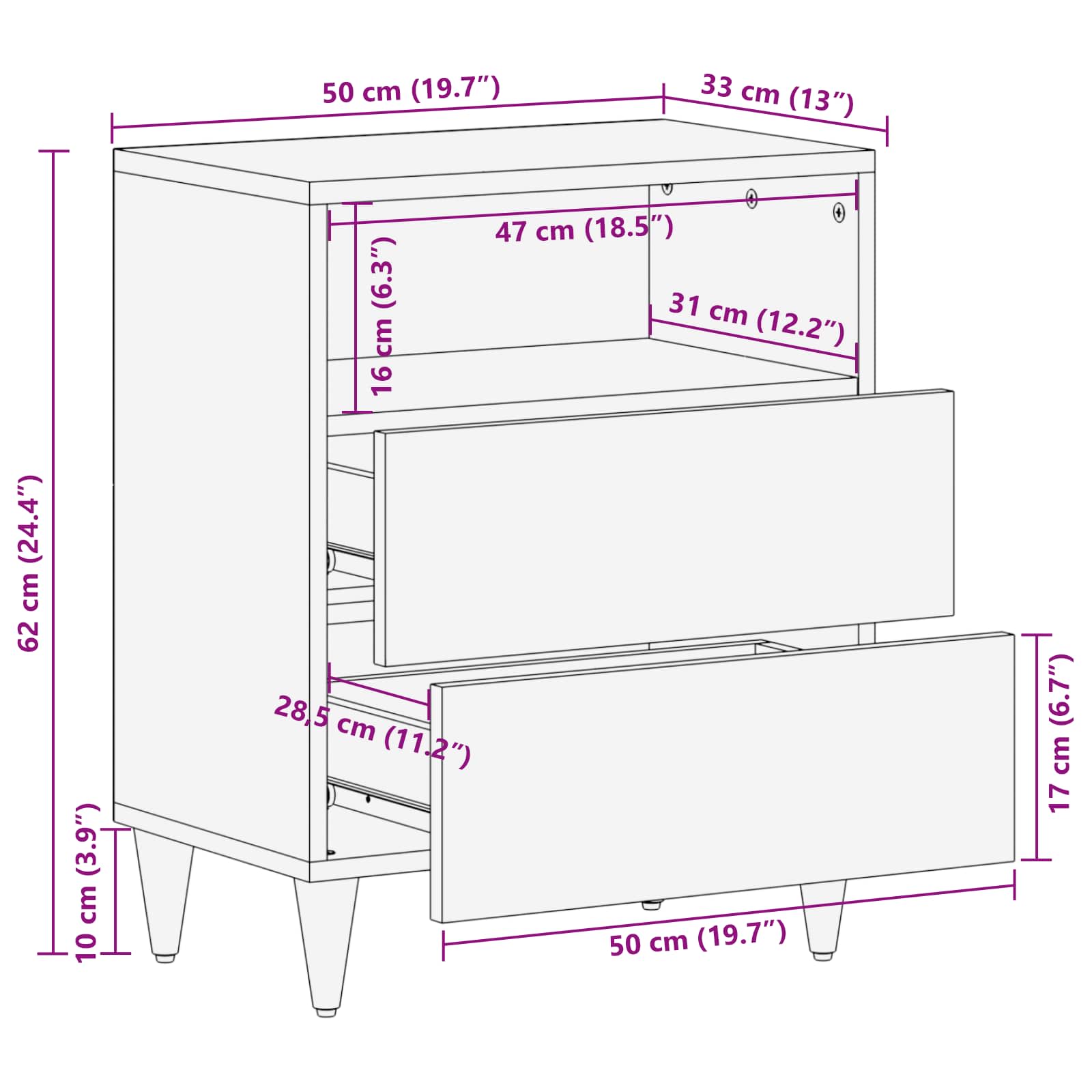 Nachtkastje Multikleur 50 x 33 x 60 cm Massief Mango Hout is nu te koop bij PeponiXL, paradijselijk wonen!