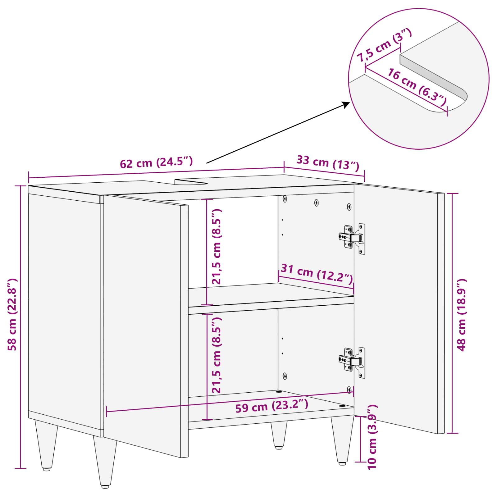 Wastafelkast Multikleur 62 x 33 x 58 cm Massief Mango Hout is nu te koop bij PeponiXL, paradijselijk wonen!