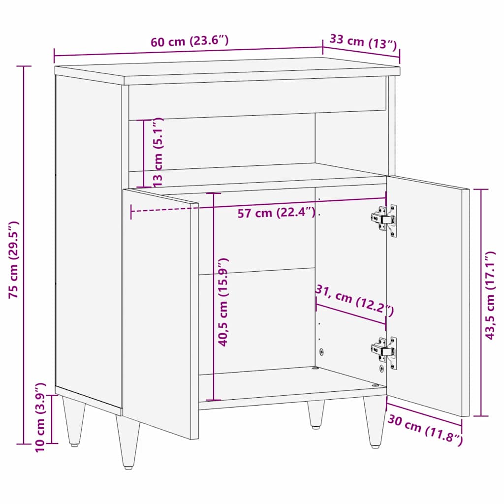 Dressoir met plank Bruin 60 x 33 x 75 cm Massief Mango Hout is nu te koop bij PeponiXL, paradijselijk wonen!