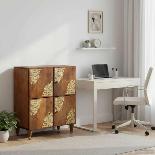 Dressoir met plank Bruin 60 x 33 x 75 cm Massief Mango Hout is nu te koop bij PeponiXL, paradijselijk wonen!